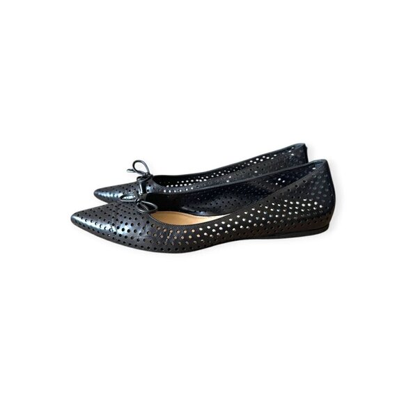 Prada Pointed Toe Flats, Black Perforated Leather, Size 39 EU, dust bag/box - Picture 5 of 15